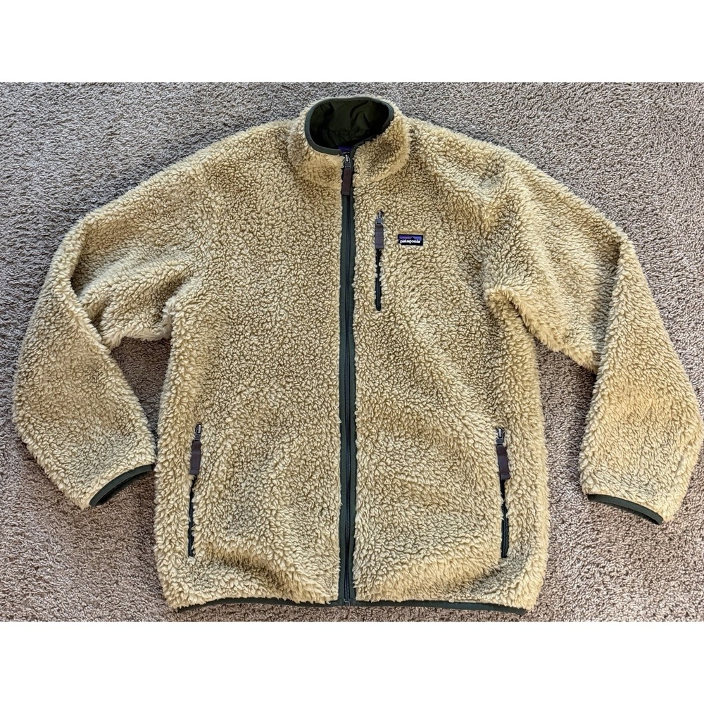 Patagonia Men's Classic Oatmeal Retro-X Cardigan Deep Pile Fleece Jacket Lined L